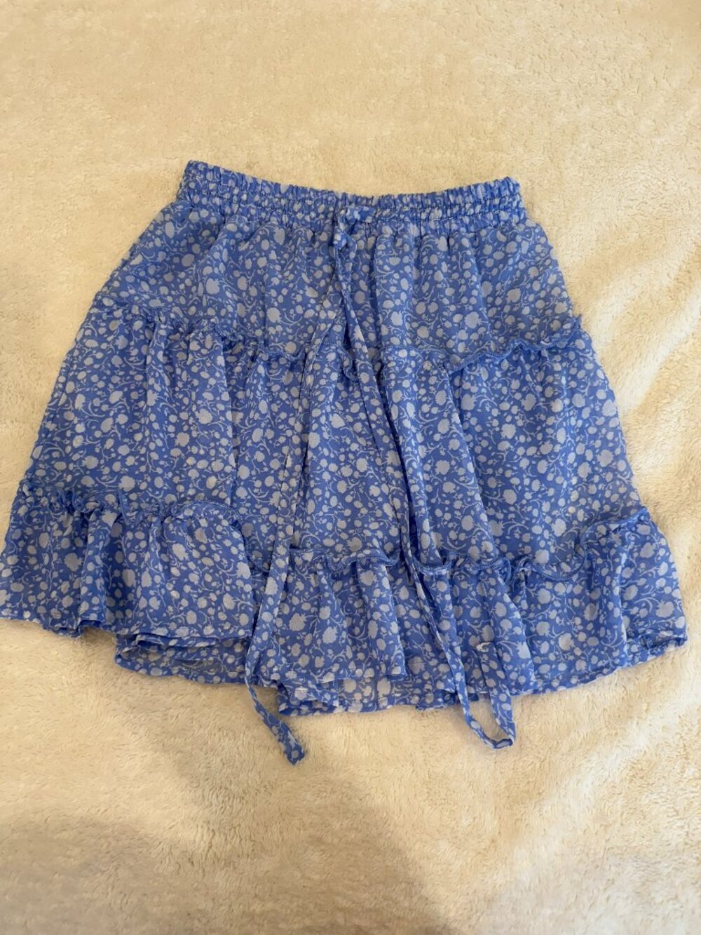 Sienna Sky Blue White Floral Smocked Tiered Mini Skirt
